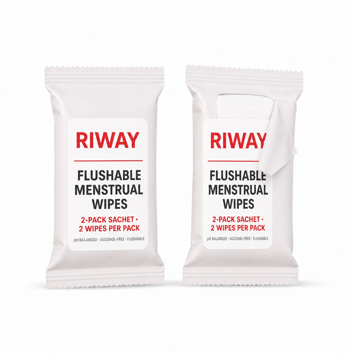 RIWAY flushable menstrual wipes 2-pack sachet packaging OEM